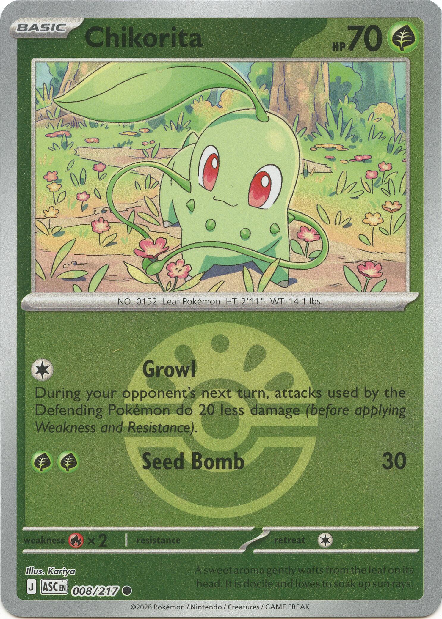 Chikorita (Friend Ball) 008/217 - (ME: Ascended Heroes) (Common) (Reverse Holofoil)