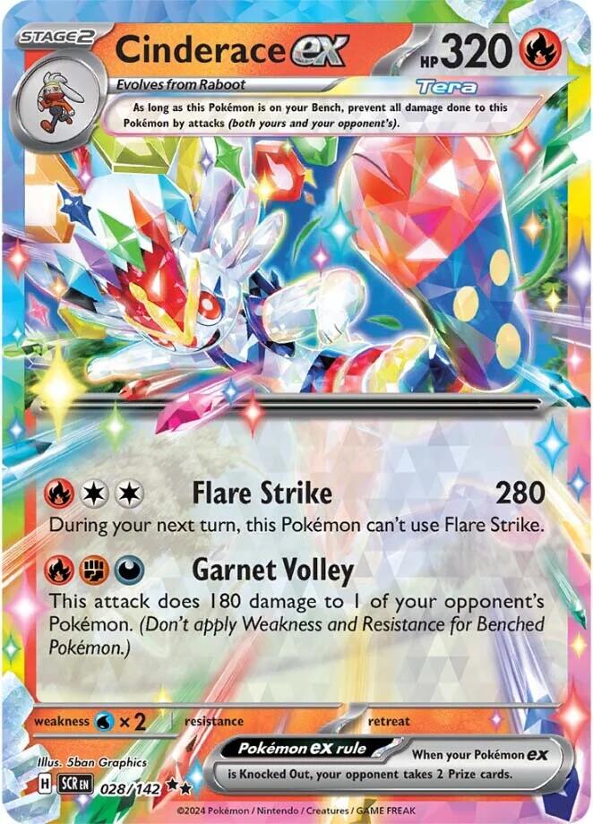 Cinderace ex - 028/142 - (SV07: Stellar Crown) (Double Rare) Holofoil
