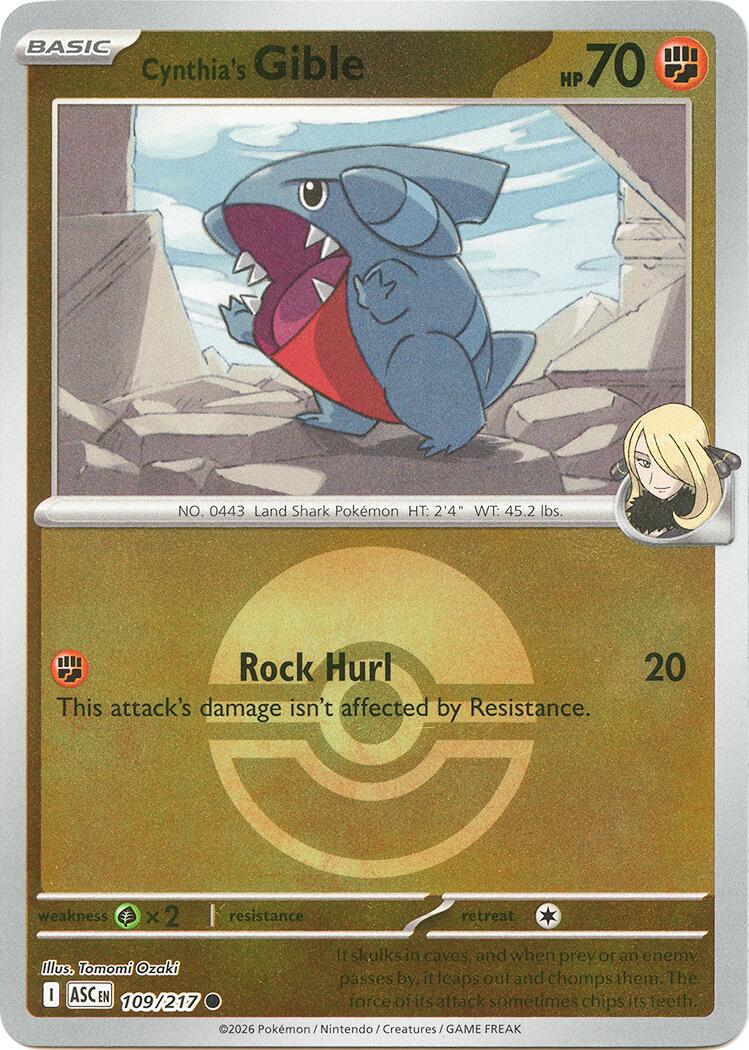 Cynthia's Gible (Poke Ball) 109/217 - (ME: Ascended Heroes) (Common) (Reverse Holofoil)