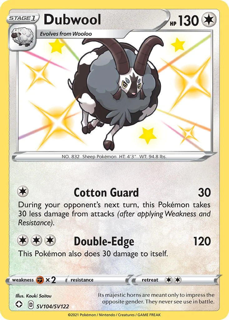 Dubwool SV104/SV122 - (Shining Fates: Shiny Vault) (Shiny Holo Rare) Holofoil