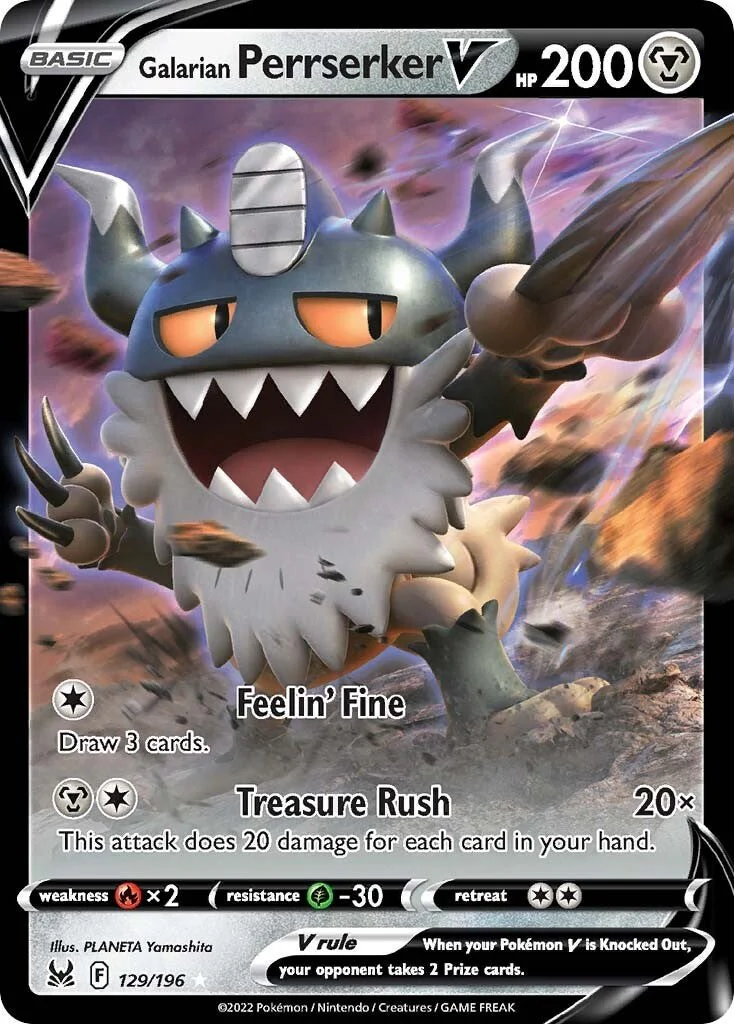 Galarian Perrserker V 129/196 - (SWSH11: Lost Origin) (Ultra Rare) Holofoil