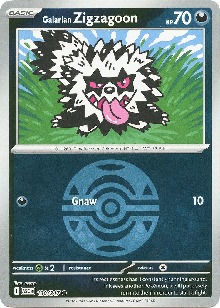 Galarian Zigzagoon (Dusk Ball) 130/217 - (ME: Ascended Heroes) (Common) (Reverse Holofoil)