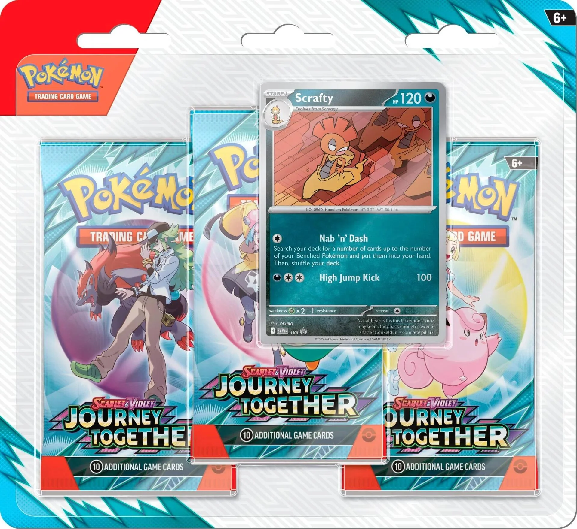 Pokemon TCG: Journey Together 3 Pack Blister [Scrafty]