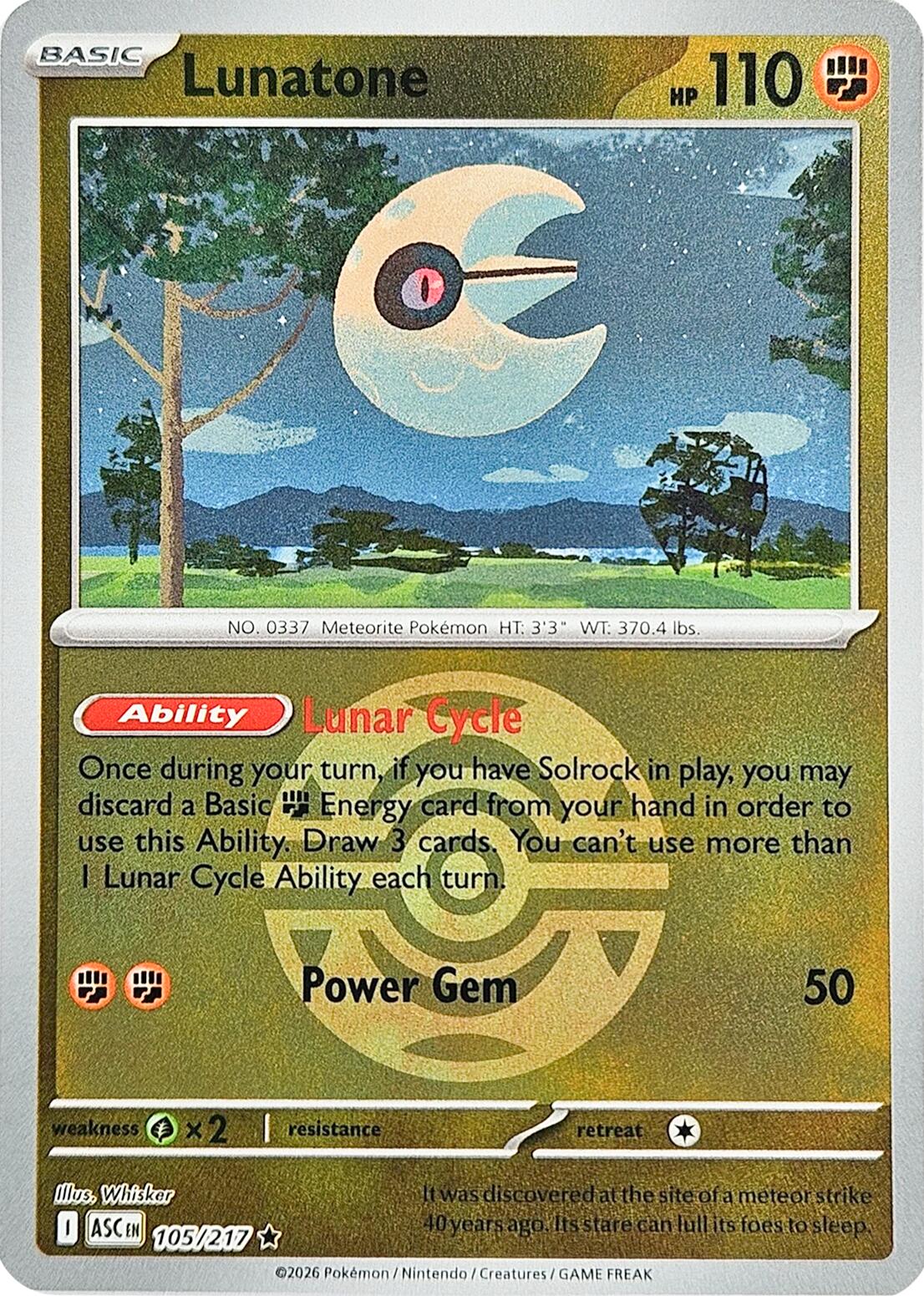 Lunatone (Dusk Ball) 105/217 - (ME: Ascended Heroes) (Rare) (Reverse Holofoil)