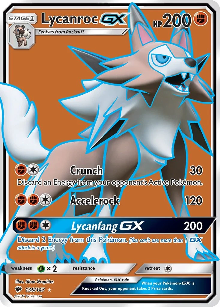 Lycanroc GX (Full Art) 136/147 - (SM - Burning Shadows) (Ultra Rare) Holofoil