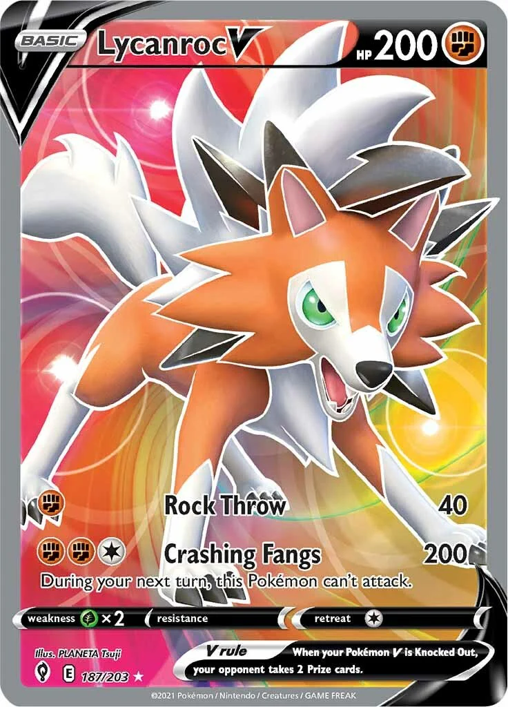Lycanroc V (Full Art) 187/203 - (SWSH07: Evolving Skies) (Ultra Rare) Holofoil