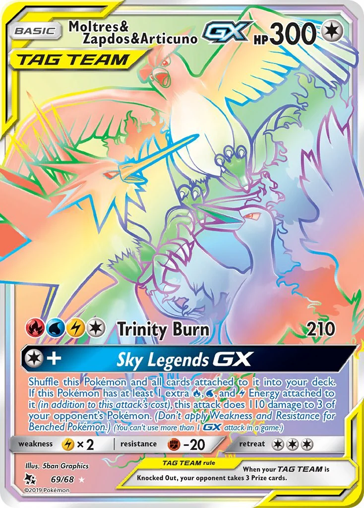 Moltres & Zapdos & Articuno GX (Secret) 69/68 - (Hidden Fates) (Secret Rare) Holofoil