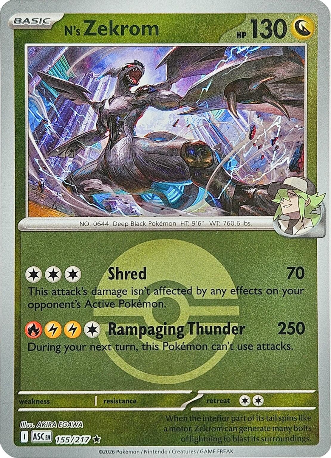 N's Zekrom (Poke Ball) 155/217 - (ME: Ascended Heroes) (Rare) (Reverse Holofoil)