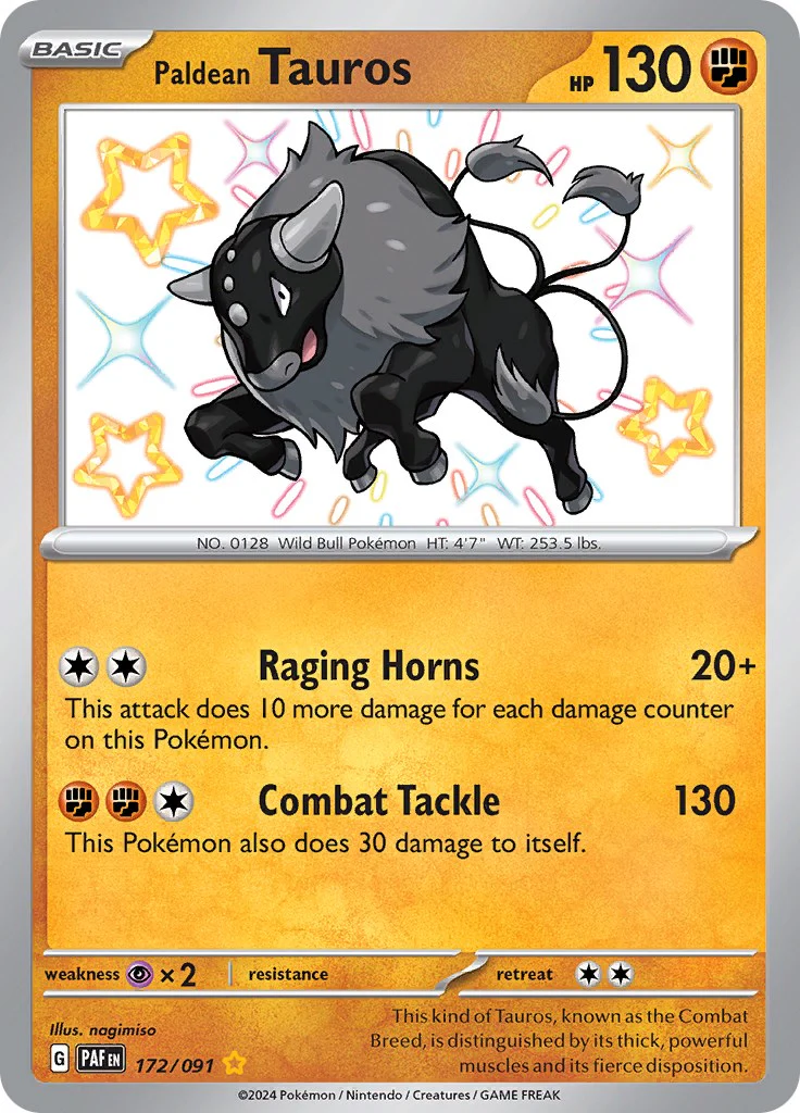 Paldean Tauros - 172/091 - (SV: Paldean Fates) (Shiny Rare) Holofoil