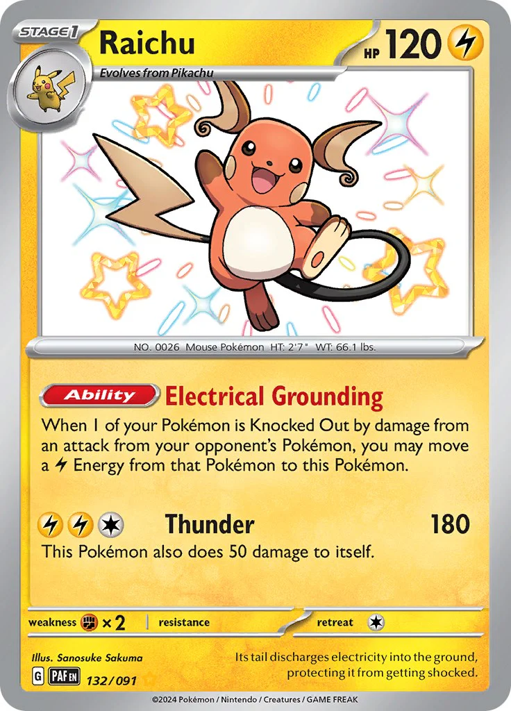 Raichu - 132/091 - (SV: Paldean Fates) (Shiny Rare) Holofoil