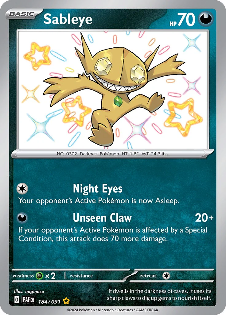 Sableye 184/091 - (SV: Paldean Fates) (Shiny Rare) Holofoil