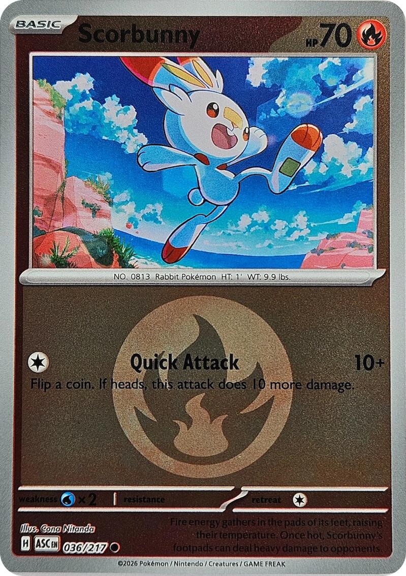 Scorbunny - 036/217 (Energy Symbol Pattern) 036/217 - (ME: Ascended Heroes) (Common) (Reverse Holofoil)
