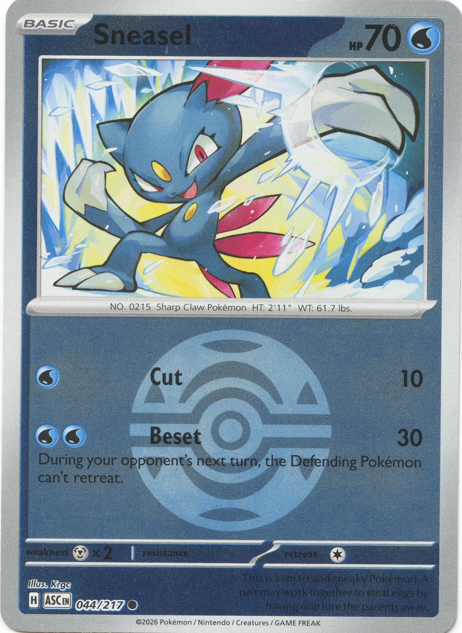 Sneasel (Dusk Ball) 044/217 - (ME: Ascended Heroes) (Common) (Reverse Holofoil)