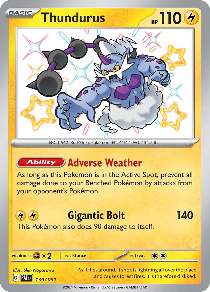 Thundurus 139/091 - (SV: Paldean Fates) (Shiny Rare) Holofoil