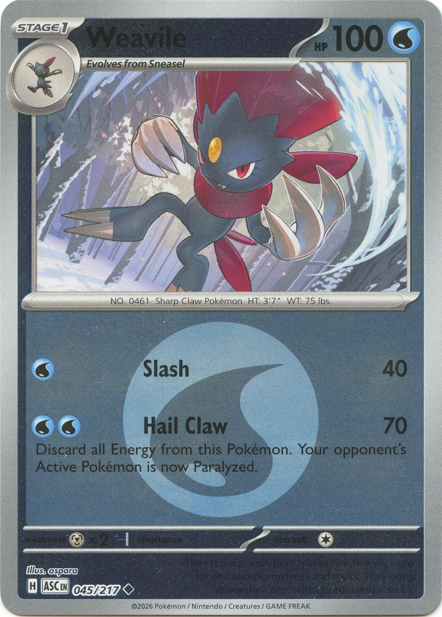 Weavile - 045/217 (Energy Symbol Pattern) 045/217 - (ME: Ascended Heroes) (Uncommon) (Reverse Holofoil)