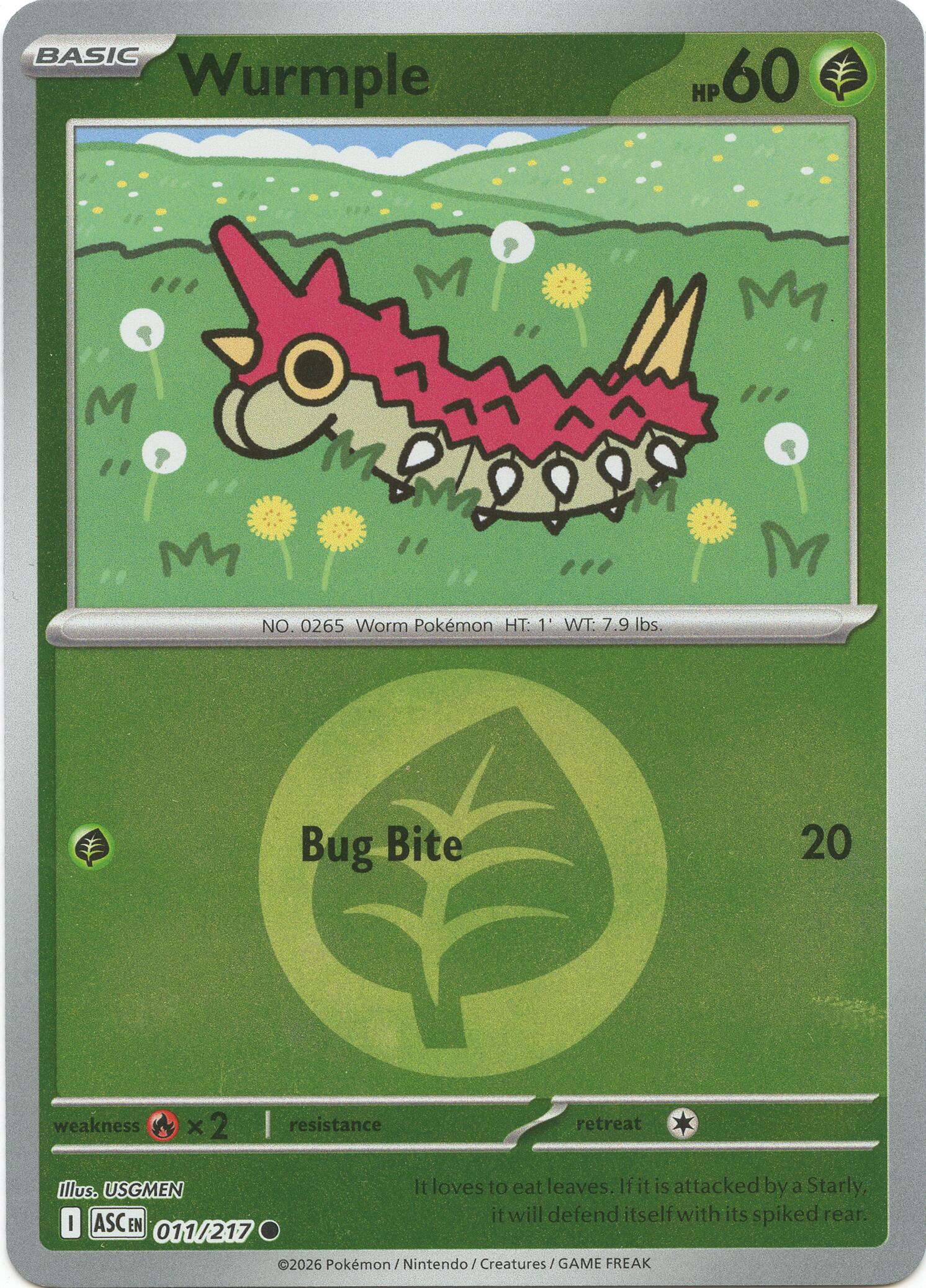 Wurmple (Energy Symbol Pattern) 011/217 - (ME: Ascended Heroes) (Common) (Reverse Holofoil)